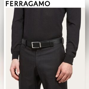 Salvatore Ferragamo Classic Black Belt with Silver Buckle